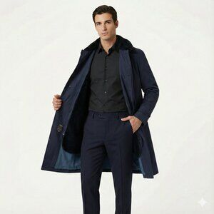 Casualcraft lined overcoat removable liner navy men 40R